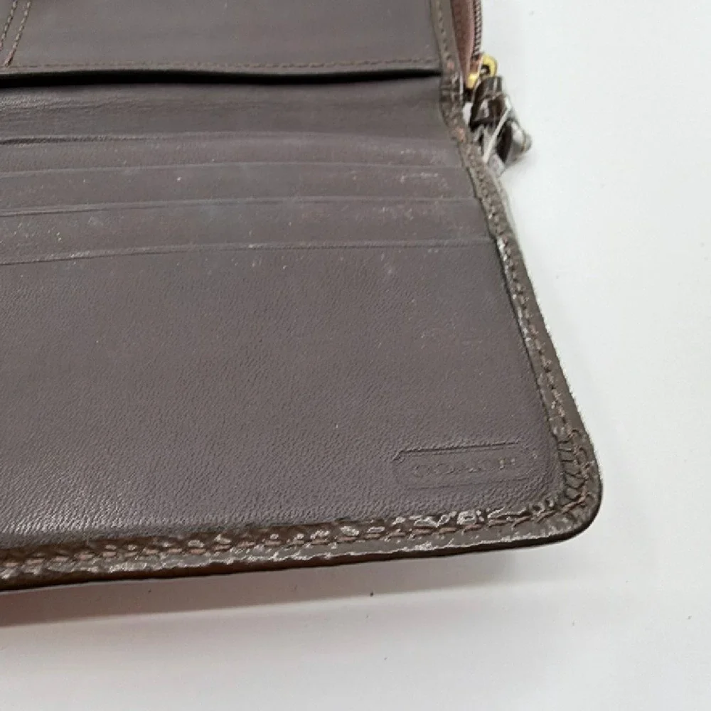 Coach Mixed Material Continental Brown Signature Canvas Leat